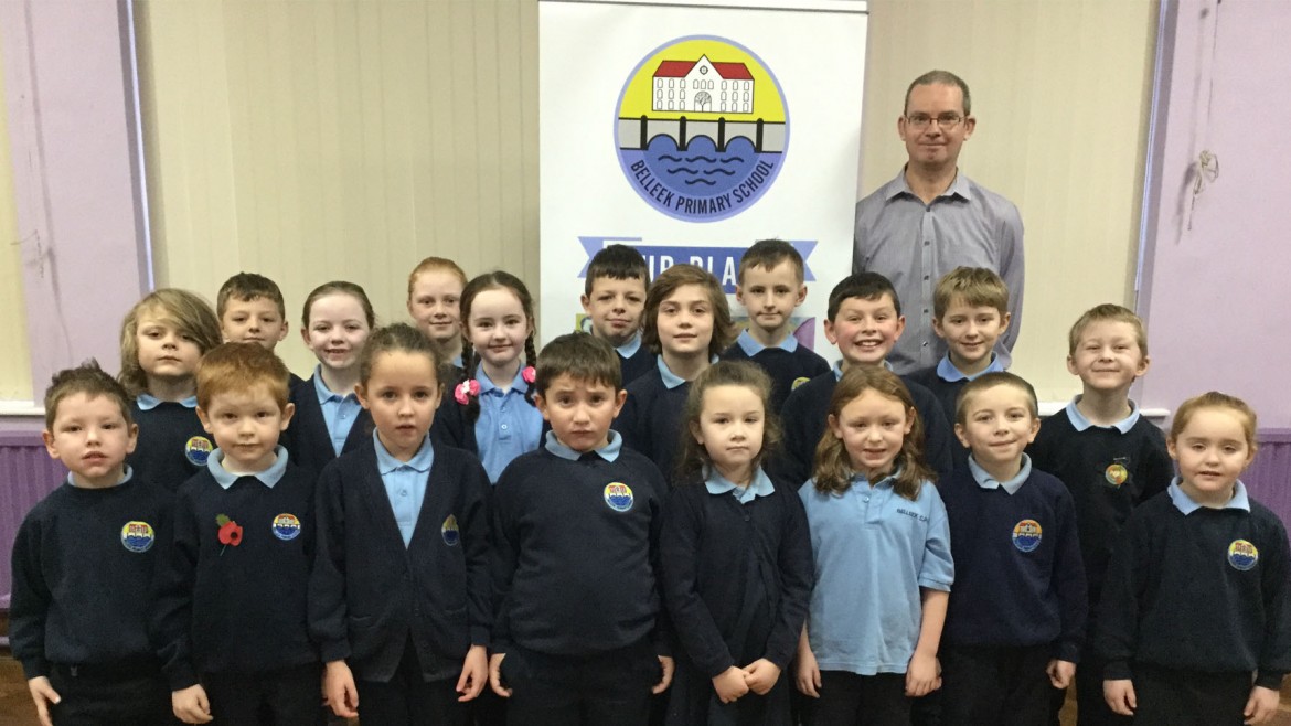 Belleek Primary film club with leader Kevin Beattie