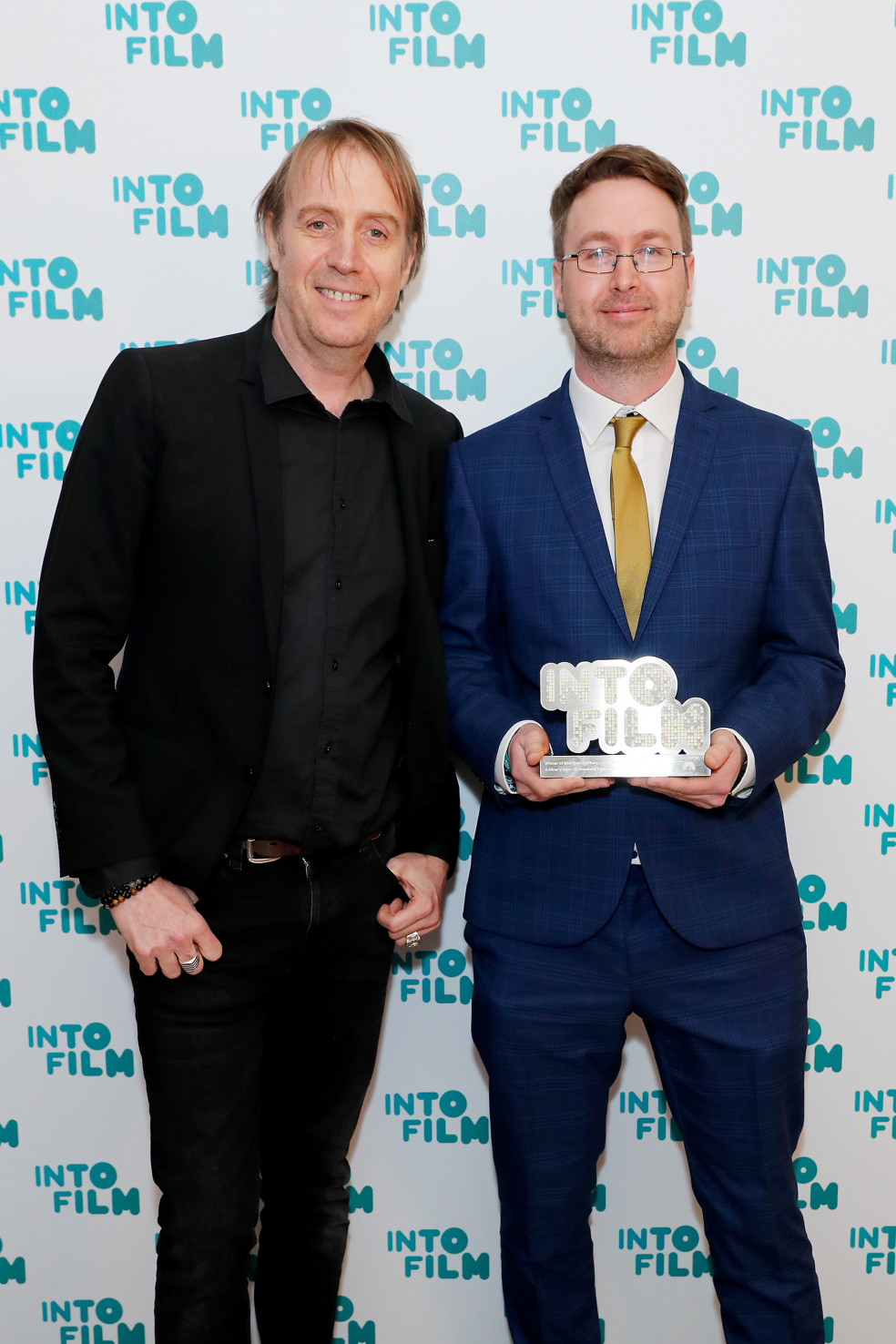 Teacher of the Year winner Rhys Roberts with actor Rhys Ifans